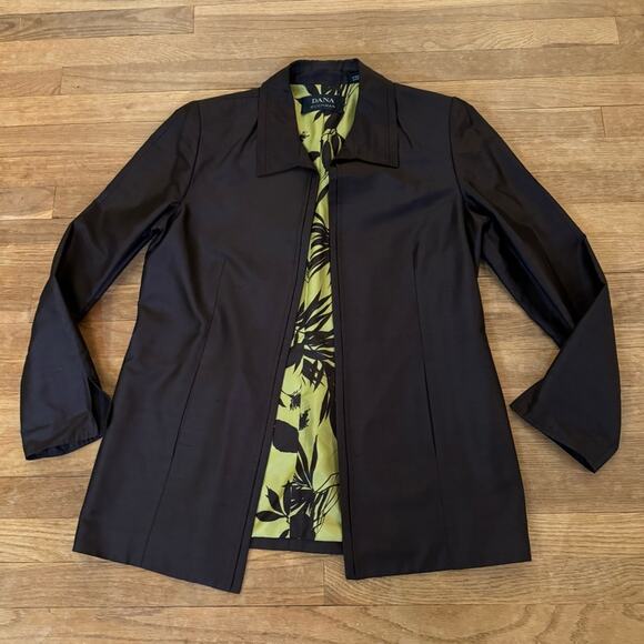 Dana Buckman 100% silk brown open front collared lightweight jacket size 10 b19 - Picture 1 of 5